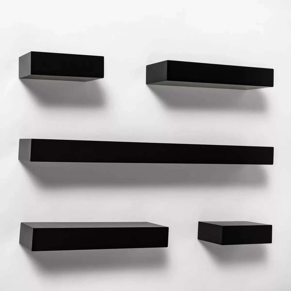 Threshold Contemporary Wood Shelve(5PC) Wall Mounted Shelf Storage Display Black - Picture 2 of 8